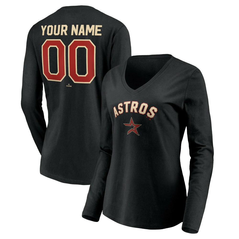 Houston Astros Women's Personalized Cooperstown Collection Alternate Winning Streak Long Sleeve V-Neck T-Shirt - MLB