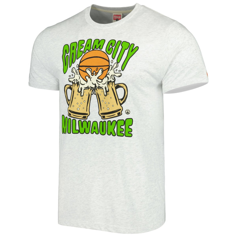 Milwaukee Bucks Homage Unisex Hometown Hyper Local Tri-Blend T-Shirt Ash - NBA