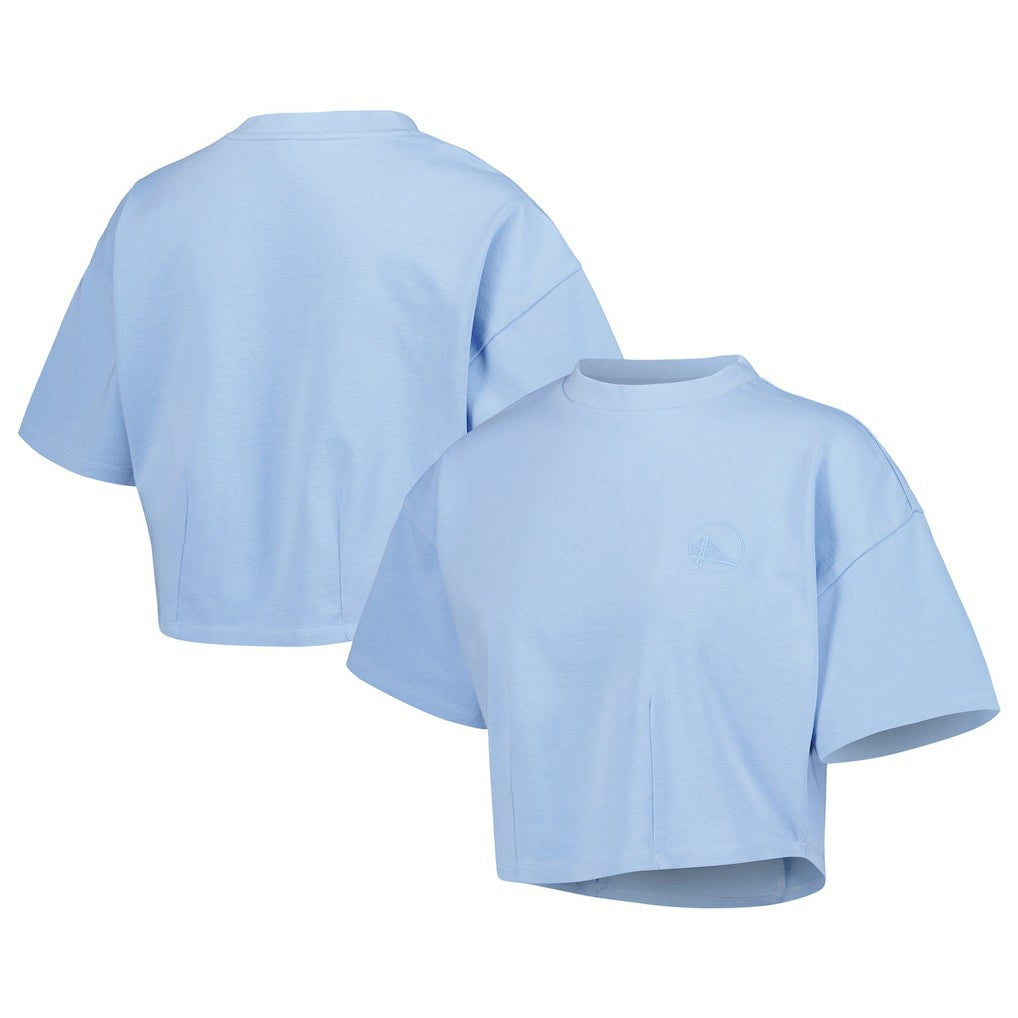 Golden State Warriors Lusso Women's Nola Faded Tonal Cropped T-Shirt Light Blue - NBA