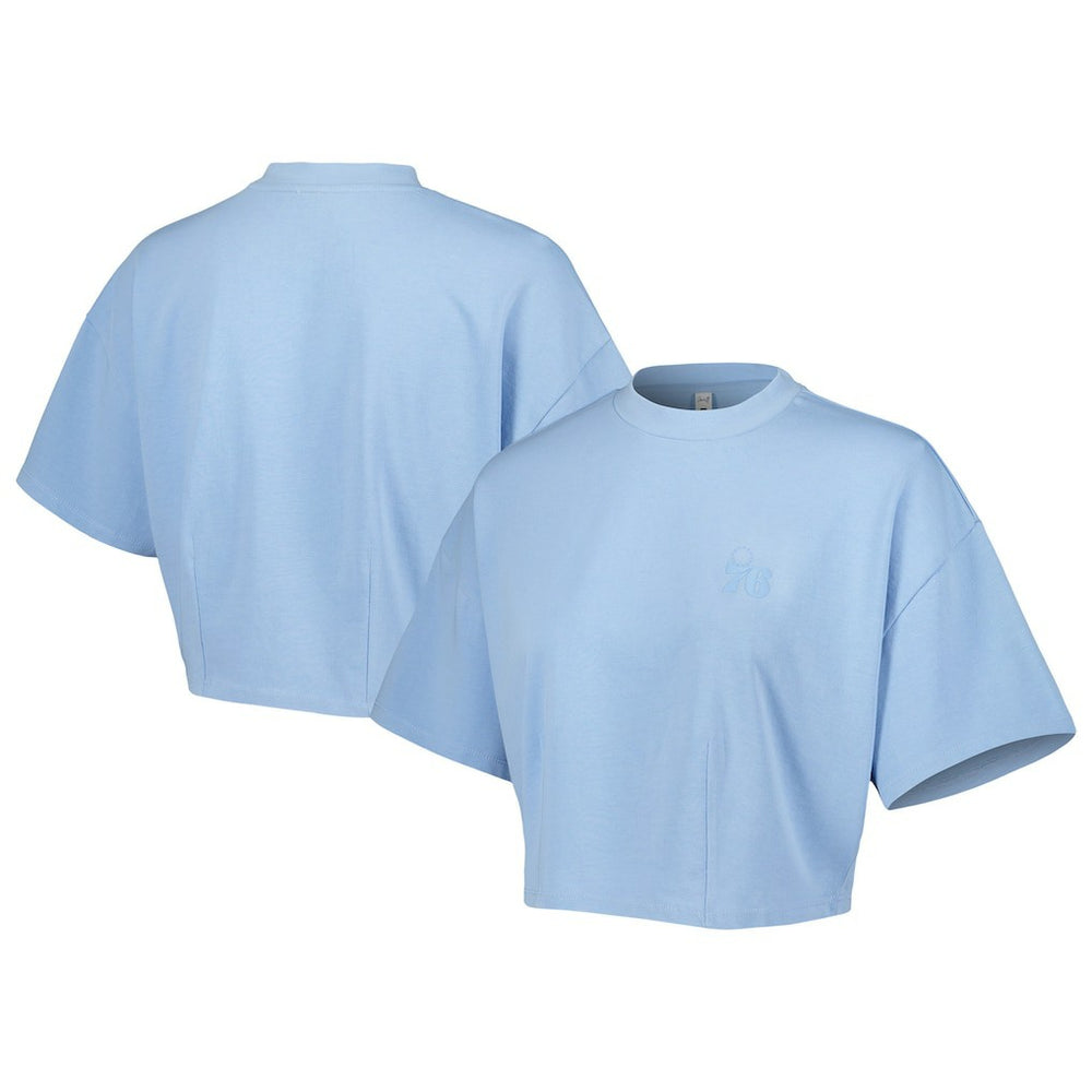 Philadelphia 76ers Lusso Women's Nola Faded Tonal Cropped T-Shirt Light Blue - NBA