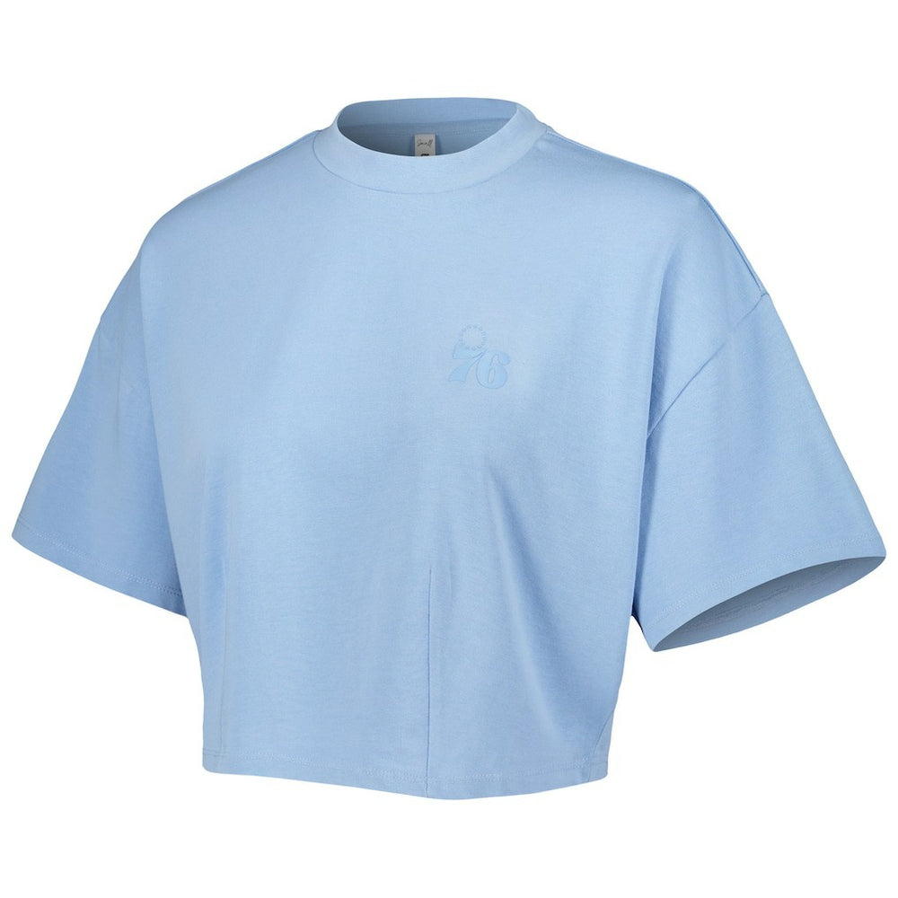 Philadelphia 76ers Lusso Women's Nola Faded Tonal Cropped T-Shirt Light Blue - NBA